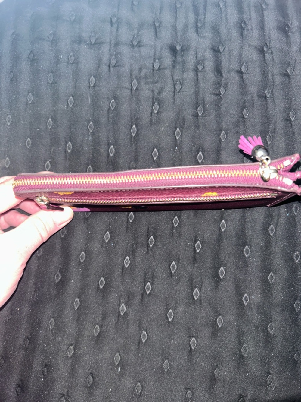 Coach Plum Floral Zip Wallet with Pink and Yellow Accents - Picture 3 of 9